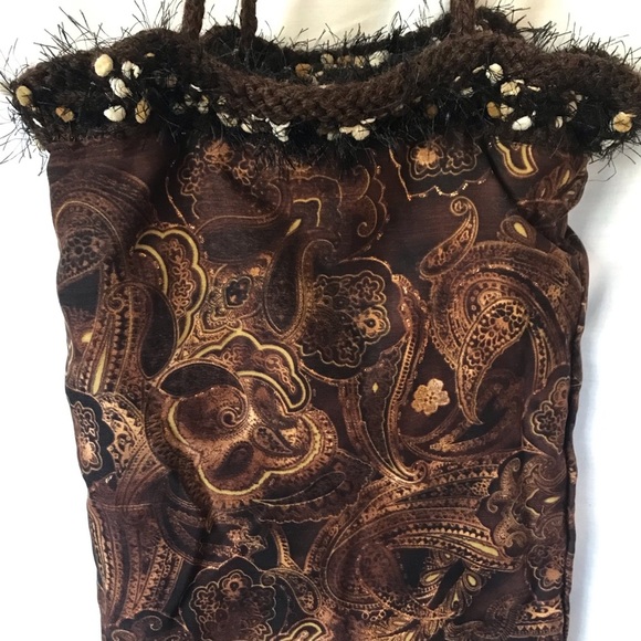 Handmade Beautiful Knit Reversible Purse Bag Brown Colors - Picture 3 of 5